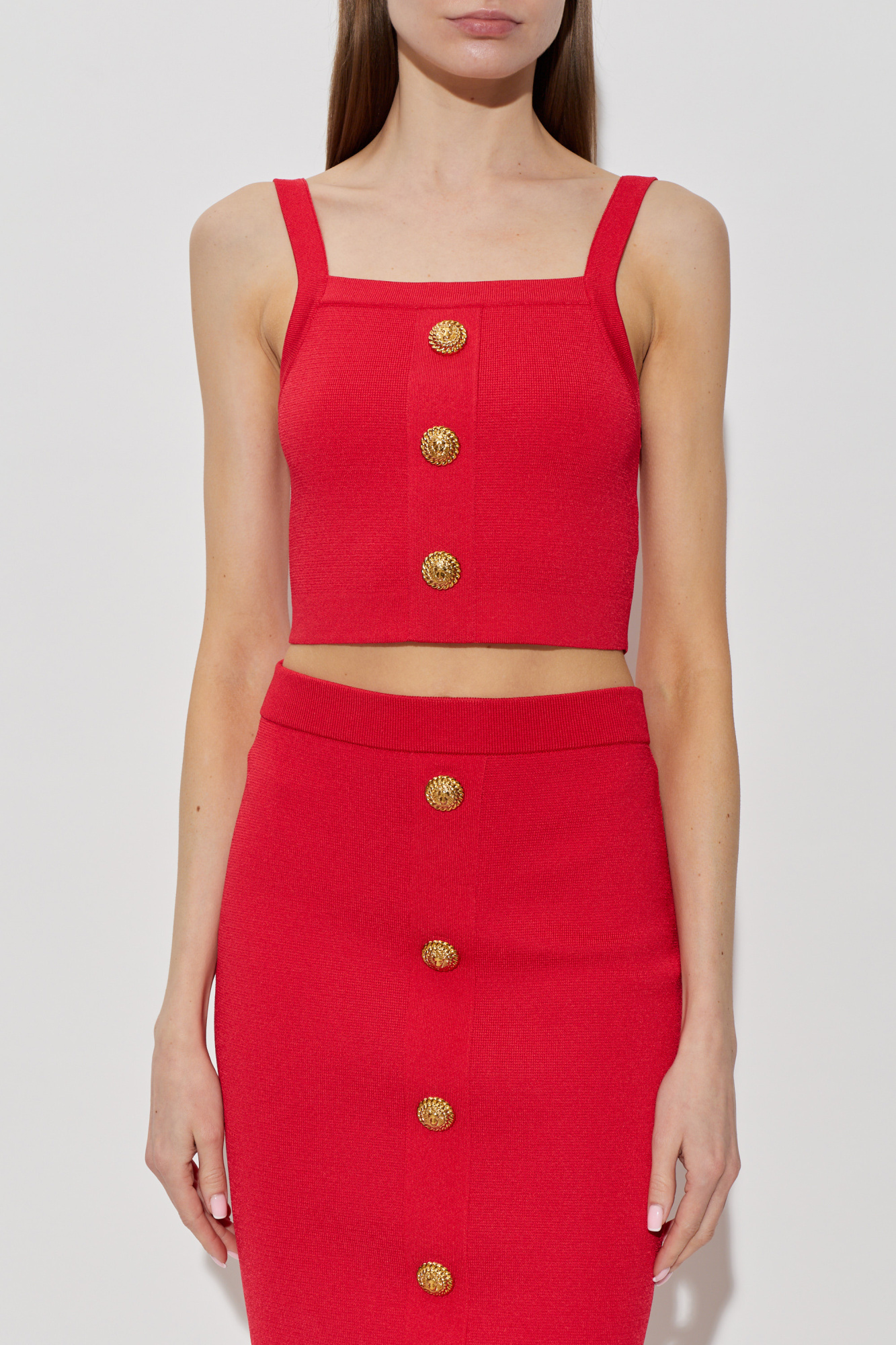 Red Short off-shoulder top Balmain - Vitkac AS